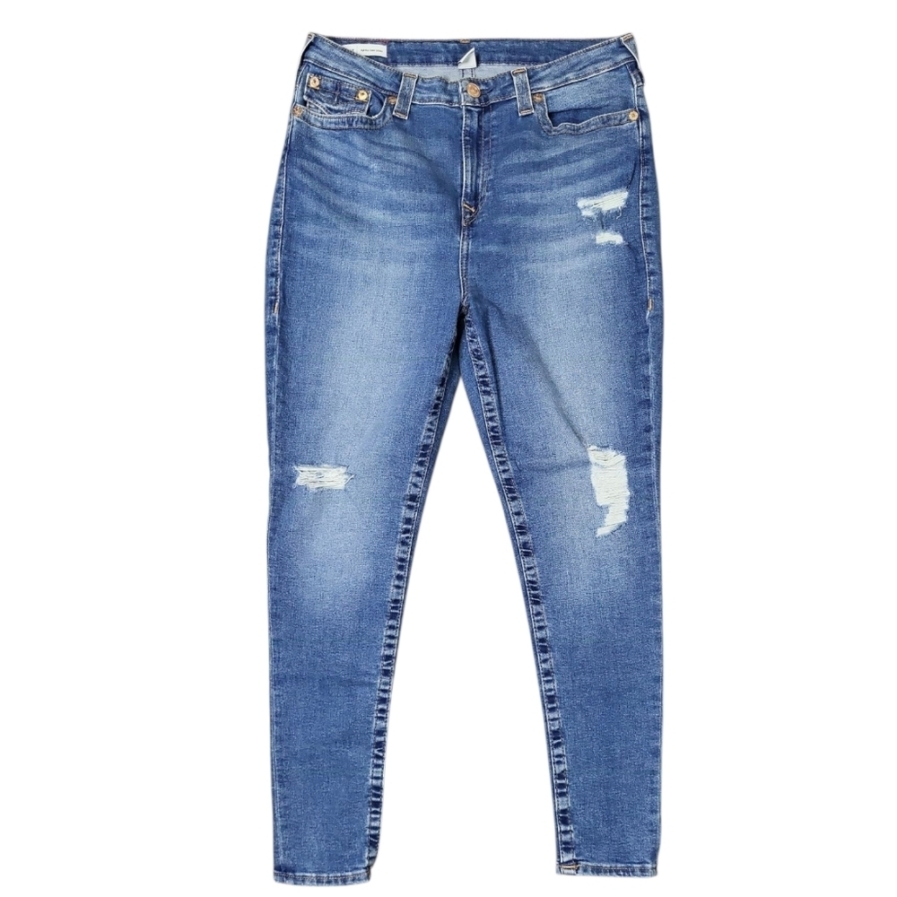 True Religion Women's Jeans Size 34 Halle High Rise Super Skinny Distressed